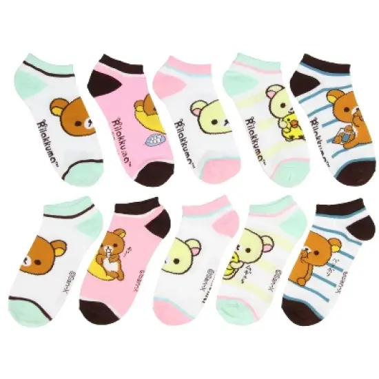San-x Rilakkuma Bears Character Ankle No-Show Socks 5 PK Multicoloured image {1}