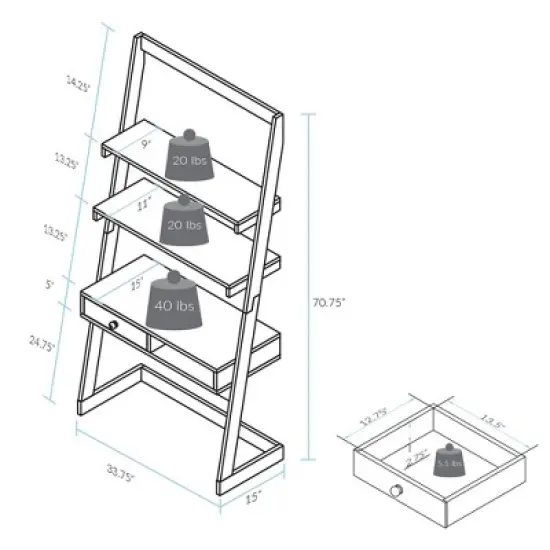 Freestanding Ladder Desk with Drawer Solid American Maple Frame Natural/White - Flora Home image {5}