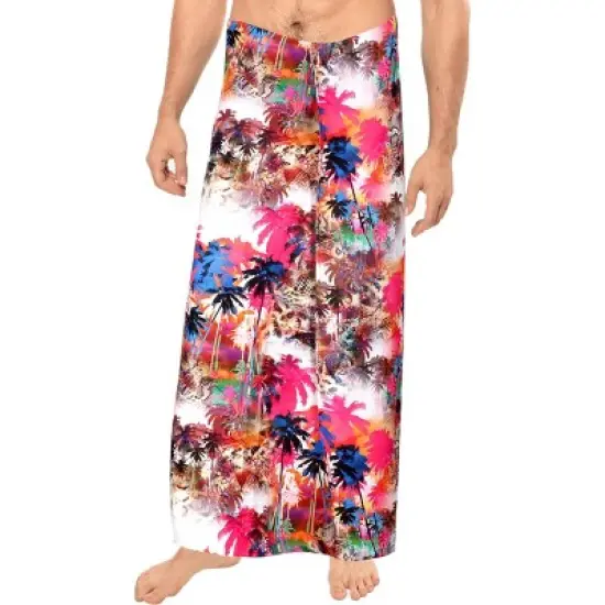 LA LEELA Men's Hawaiian Lava Lava Beach Sarong Wrap Beachwear Cover-Up Summer Long Swimwear Vacation Cover Up For Men One Size Multicolored, Tree image {2}