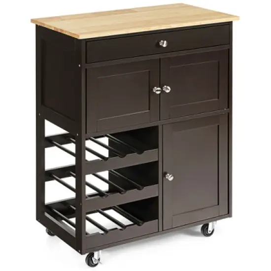 Costway Rolling Kitchen Island Serving Cart Storage Cabinet w/ Wine Rack image {10}