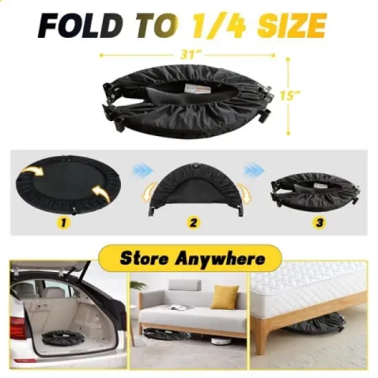 Jump Into Fun 40inch Foldable Mini Trampoline Comes with N-shaped handle three adjustable levels For Indoor and Outdoor Use image {1}