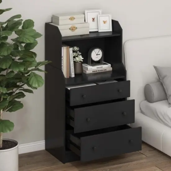 Costway 3-Drawer Dresser 44" Tall Wood Storage Organizer Chest with 2 Open Shelves Black/White/Walnut image {4}