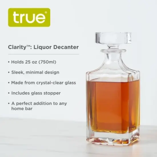 True Clarity Liquor Decanter - Minimal Square Glass Carafe for Whiskey, Gin, Scotch or Liquor with Stopper - 750ml Set of 1 image {1}