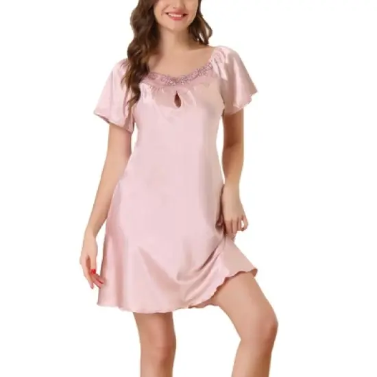cheibear Womens Satin Sleepwear Pajama Dress Nightshirt Soft Lounge Nightgowns image {6}