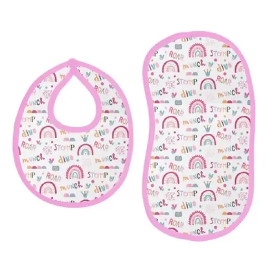 Bacati - Little Dino Girls Fucshia/Aqua Muslin 4 pc Bibs/Burpies image {2}
