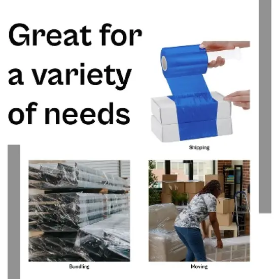 PSBM 18 Rolls 3" x 1000 Ft. x 80 Gauge Blue Cast Stretch Wrap with Plastic Handle image {6}