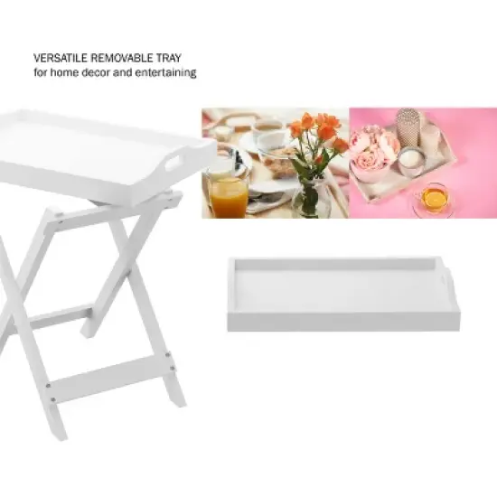 Hastings HomeFolding End Table with Wooden Stand and Removable Top Tray, White image {3}