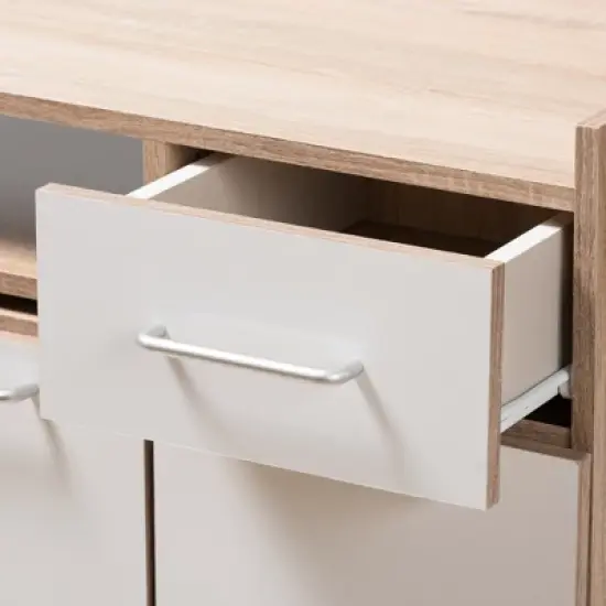 Charmain Modern and Contemporary Light Oak and Finish Kitchen Cabinet White/Brown - Baxton Studio image {6}