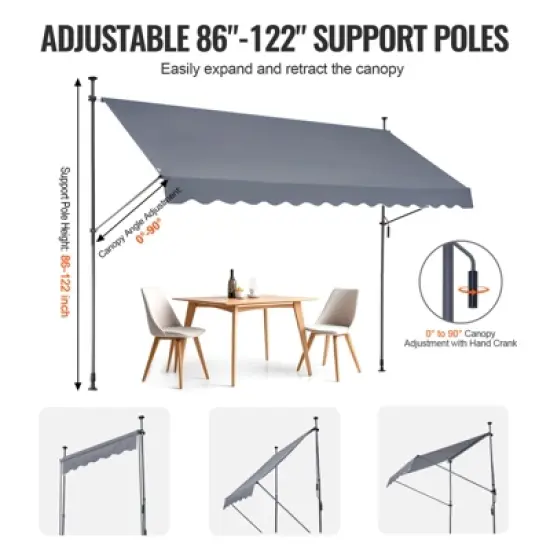 VEVOR 138 x 47" Patio Awning Retractable, Awning Sunshade Shelter with Manual Crank Handle, Outdoor Patio Canopy Sunsetter Deck, Dark Gray image {4}