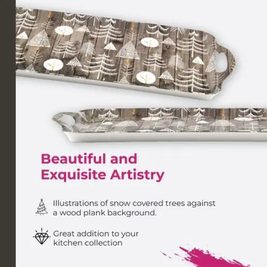 Pimpernel Wooden White Christmas Sandwich Tray (19" x 11.6") - Melamine Serving Platter with Rustic Wood Effect - Dishwasher Safe Serving Tray image {2}