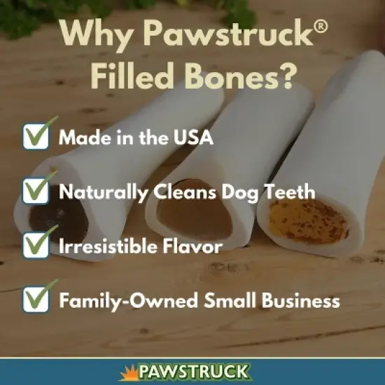 Pawstruck Large Filled Dog Bones Made in USA Stuffed Bulk 6" Femur Dog Dental Treats & Chews, American Made image {1}