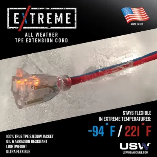 USW 12/3 Extreme Cold Weather Extension Cords with Lighted Plug image {4}
