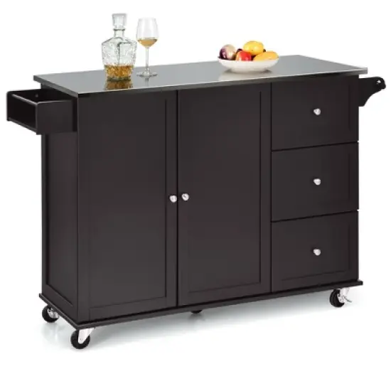 Costway Kitchen Island 2-Door Storage Cabinet Stainless Steel Top w/ Drawers image {10}