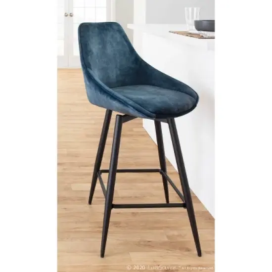 Set of 2 Diana Velvet Steel Contemporary Counter Height Barstools Black/Blue - LumiSource image {8}