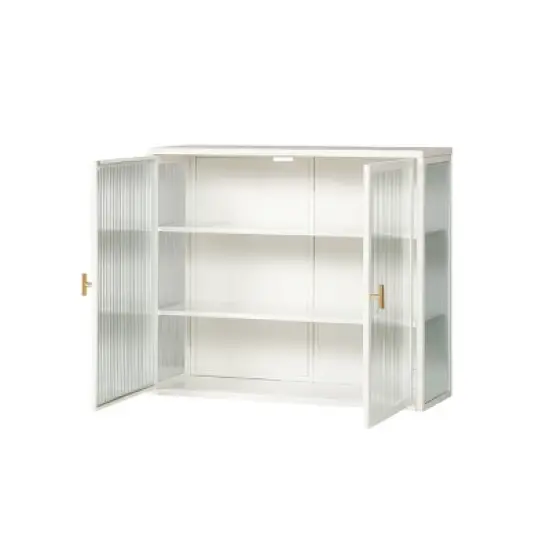 GlasFlength Kitchen Storage Kitchen Pantry Wall Cabinet Cupboard Food Pantry Cabinet with Glass Doors for Kitchen, White, 27.56"*9.06"*23.62" image {3}