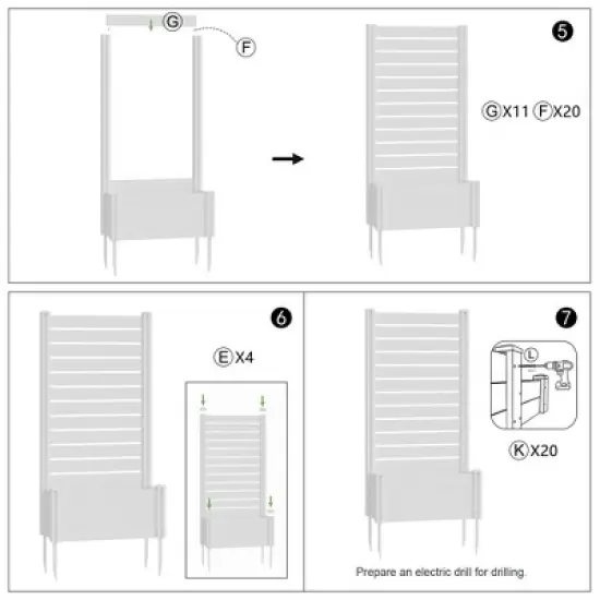 Lirago 6 ft. H x 3 ft. W White PVC Raised Garden Bed Planter Box with Privacy Screen White image {6}