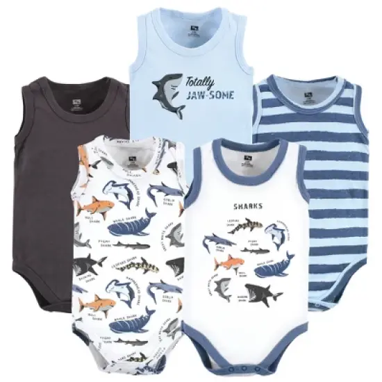 Hudson Baby Infant Boy Cotton Sleeveless Bodysuits, Boy Shark Types image {8}