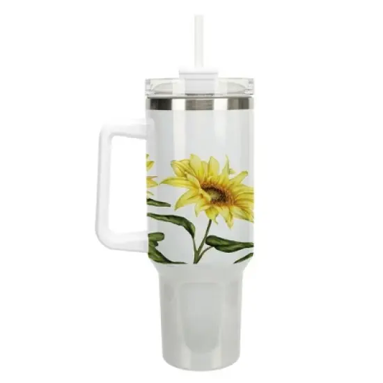 Elanze Designs Happy Yellow Sunflowers Flower Garden 40 oz. Stainless Steel, Large Water Bottle Coffee Mug, Spill & Leak Resistant, Thermal Travel image {1}