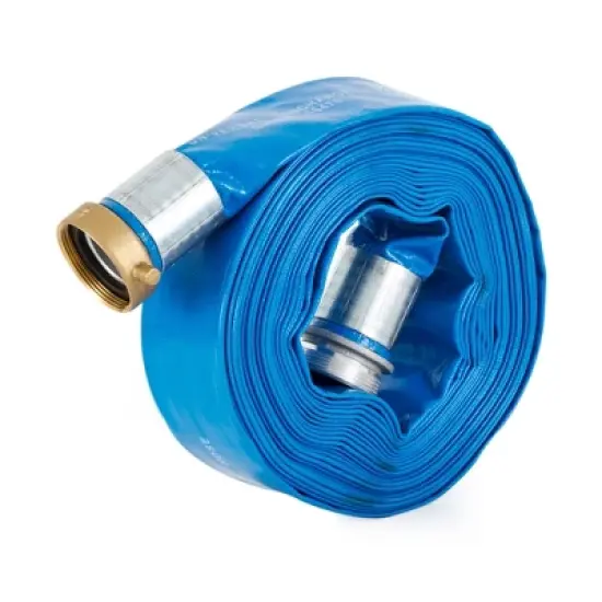 Apache 98138045 2" Diameter 50' Long Reinforced PVC Lay-Flat Discharge Pool Fuel Sump-Pump Hose with Aluminum Short-Shank Connections, Blue (2 Pack) image {1}