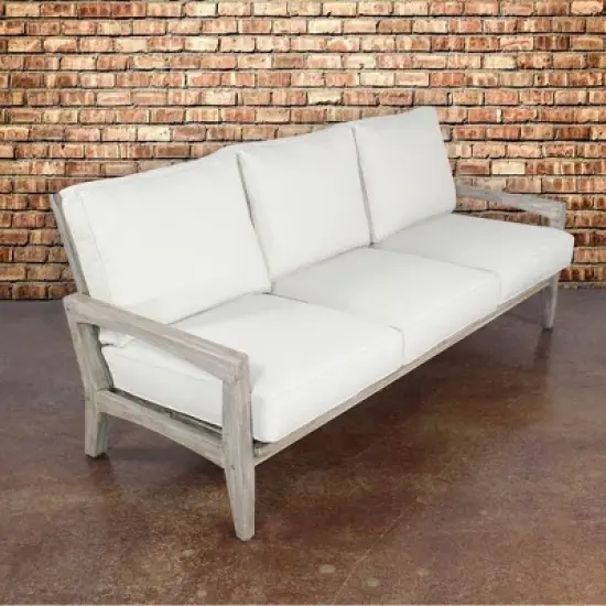 Courtyard Casual Driftwood Gray Teak Surf Side Outdoor Three Seater Sofa with Cushions image {1}
