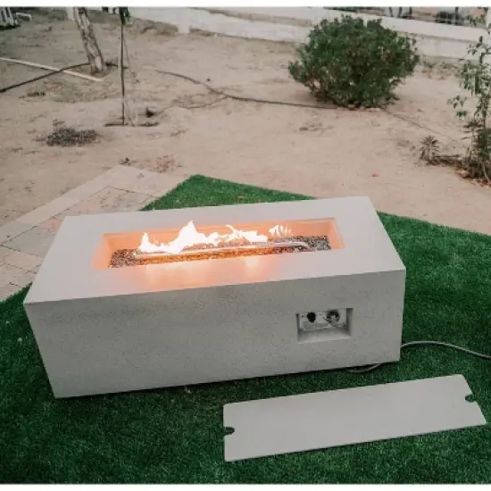 Kante 42" Rectangular Concrete & Metal Outdoor Propane Gas Modern Smokeless Fire Pit Table - Light Gray -  Rosemead Home & Garden, Inc. image {2}