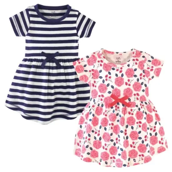 Touched by Nature Baby and Toddler Girl Organic Cotton Short-Sleeve Dresses 2pk, Coral Rose image {3}