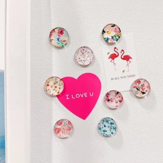 Wrapables Crystal Glass Magnets, Refrigerator Magnets for Office Whiteboards, Cabinets, Lockers (Set of 12), Flowers image {6}