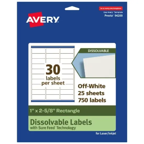Avery Dissolvable Labels, 1" x 2-5/8" Rectangle image {11}