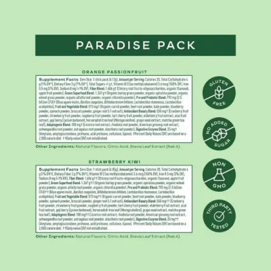 BLOOM NUTRITION Greens and Superfoods Powder Stick Packs - Orange Passionfruit/Strawberry Kiwi - 3.86oz/18ct image {3}