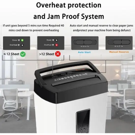 Bonsaii 12-Sheet Cross Cut Shredder, 5.5 Gal, for Paper, Credit Cards, Mail, Staples, P-4 Security, Transparent Window, White/Black, for Home Office image {3}