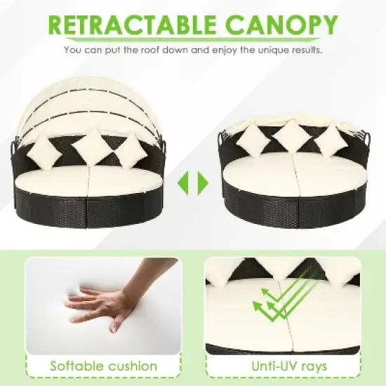 FDW Modern Outdoor Round Daybed with Retractable Canopy​, khaki image {5}