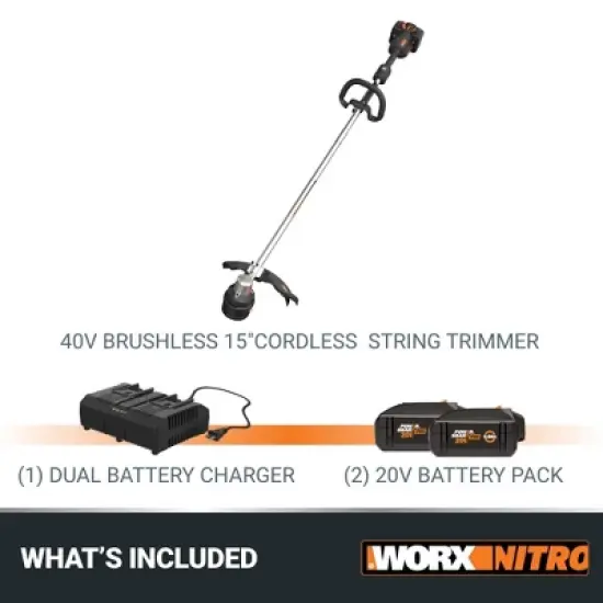 Worx Nitro WG185 40V Power Share Brushless 15&rdquo; Cordless String Trimmer (Battery & Charger Included) image {6}