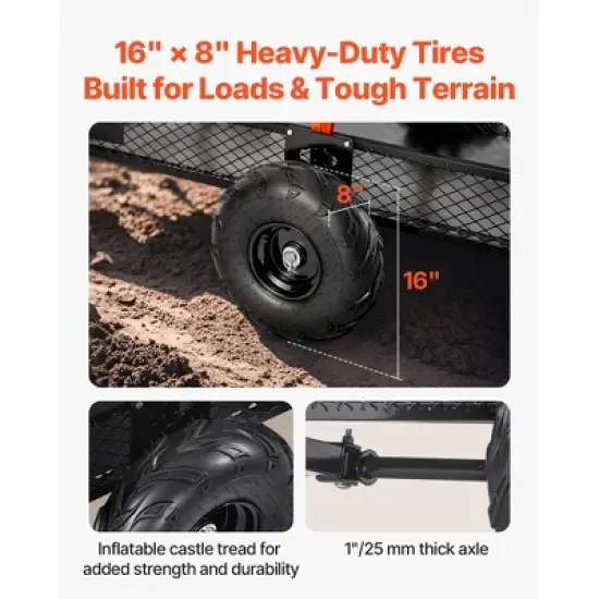 VEVOR Garden Utility Trailer, 22 Cu. Ft. & 1600lbs, ATV UTV Trailer, Tow Behind Steel Dump Trailers, Removable Rear Panel, Black image {2}