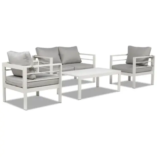 Karl Home White 4-Piece Aluminum Patio Conversation Set with Light Gray Cushions image {1}