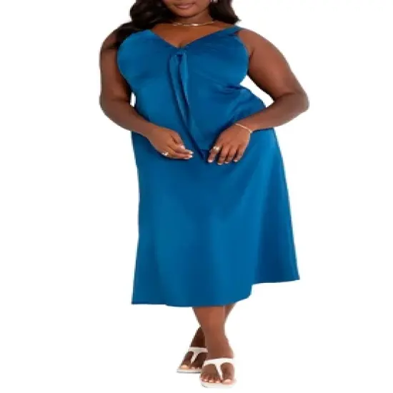 ELOQUII Women&rsquo;s Plus Size Midi Dress With Ruched Neckline image {1}