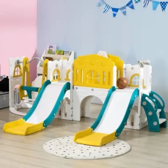 Yinvani 8 in 1 Toddler Slide and Swing Set with 2 Slides, for Ages 1-3 image {8}