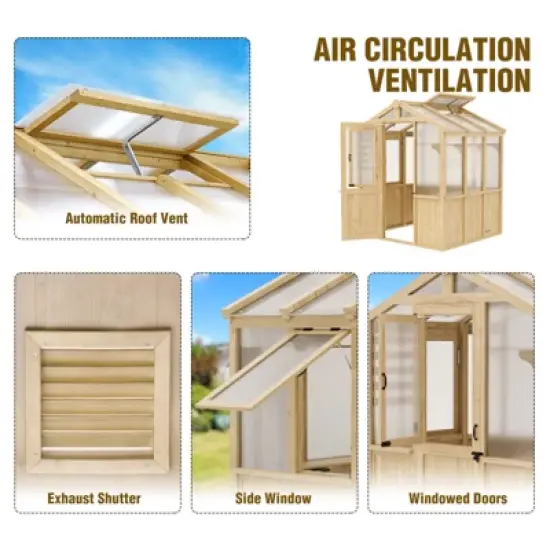 EAGLE PEAK Wooden Polycarbonate Walk-in Greenhouse, Cedar Hobby Green House with Roof Vent image {6}
