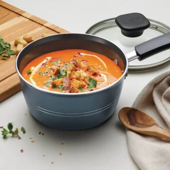 Tramontina 1.5qt Aluminum Non Stick Covered Sauce Pan - Blue image {5}