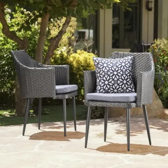 Set of 2 Outdoor Patio Dining Chairs, All-Weather PE Rattan Chairs, Iron Frame Wicker Dining Chairs with Waterproof Fabric Cushion, Armrests image {8}