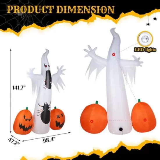 Karl Home 11.8 FT Halloween Inflatables Ghost Spider Pumpkin Outdoor Decorations image {4}