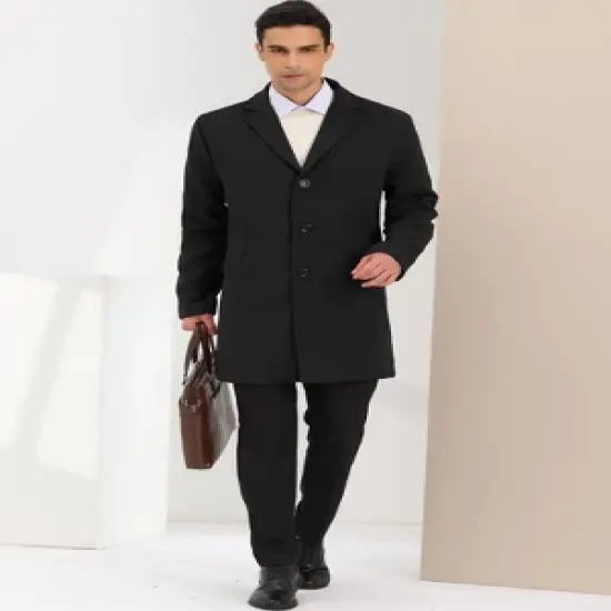 Lars Amadeus Men's Lapel Collar Single Breasted Warm Long Overcoat image {2}