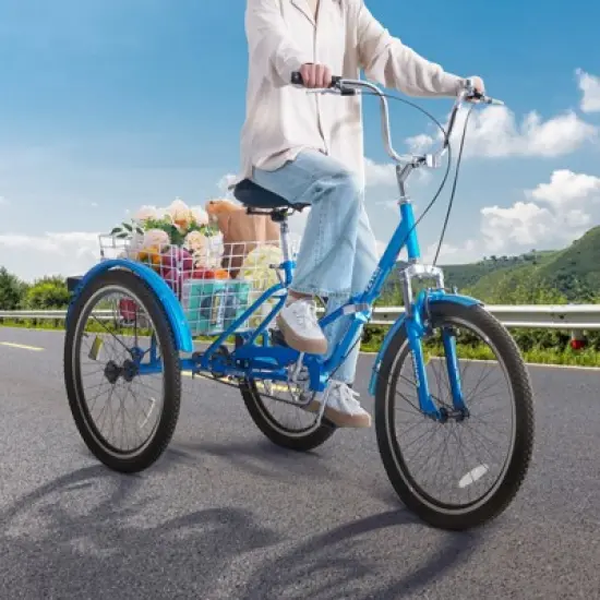 VEVOR Folding Adult Tricycle, 26-Inch Adult Folding Trikes, Carbon Steel 3 Wheel Cruiser Bike with Large Basket & Adjustable Seat image {1}