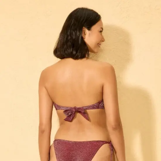 Women's Center Front Oval Ring Sparkle Bandeau Bikini Top - Wild Fable&trade; Burnt Burgundy image {1}