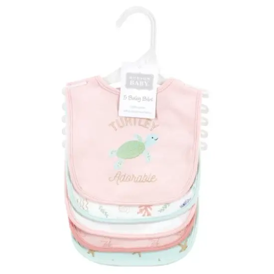 Hudson Baby Infant Girls Cotton Bibs, Turtley Adorable, One Size image {1}