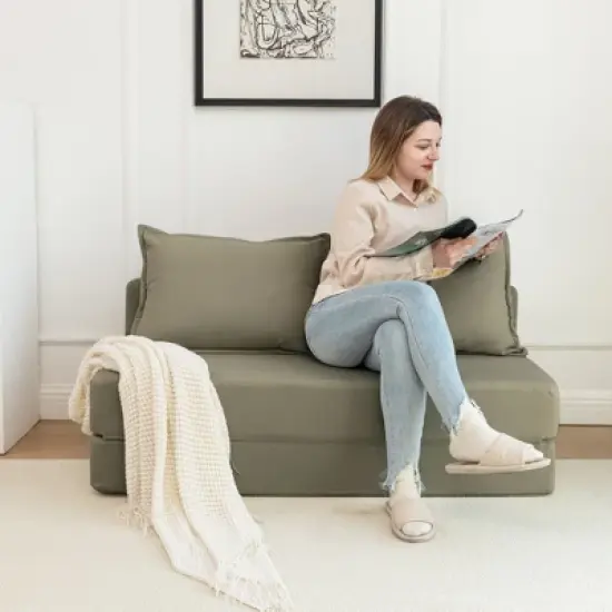 NicBex Modern Foldable Corduroy Loveseat Sofa with Removable Pillows,Minimalist Comfy 2-Seater Sofa for Living Room,Bedroom image {7}