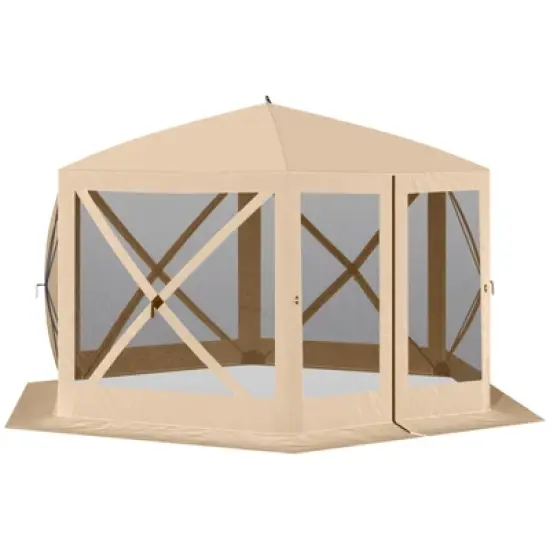DSVIMOY 12'*12' Hexagon Screen House, Pop Up Portable Gazebo Canopy Shelter with Mesh Netting Walls, Beige, 139.75"*139.75"*90.5" image {5}