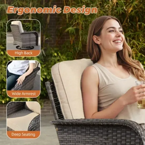 XIZZI Outdoor Patio Swivel Chair Conversation Set, 3/5/7/8 Piece Sofa Sets w/ Side Table, 360&deg; Swivel Seats & Optional Coffee Table/Loveseat image {4}