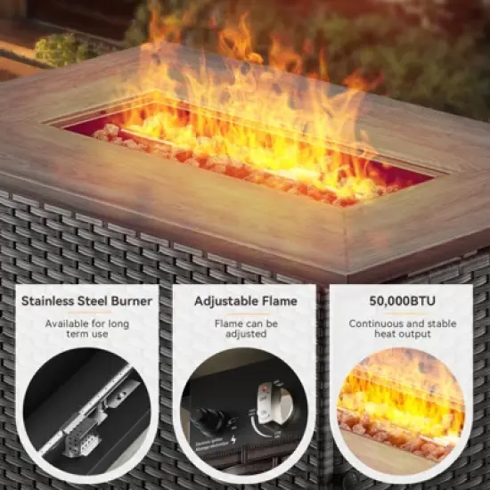 POCASSY All Weather Gray Wicker Outdoor Sectional Sofa with Fire Pit Table, 4PCS Patio Furniture Set with 41" Propane Firepit Table for Outside image {7}