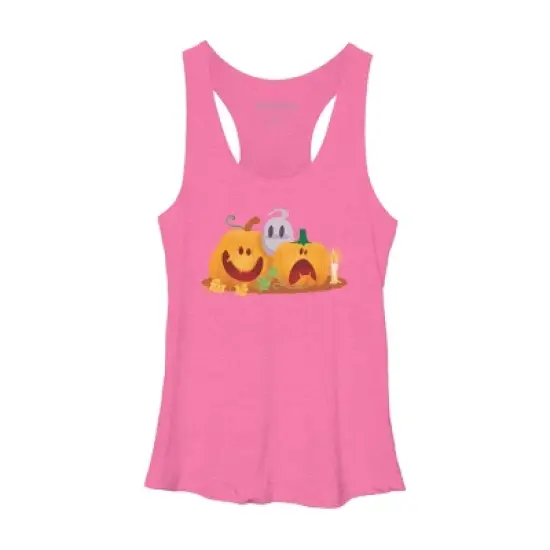 Women's Design By Humans Halloween Cartoon Pumpkins And Ghost By VectorVillain Racerback Tank Top image {3}
