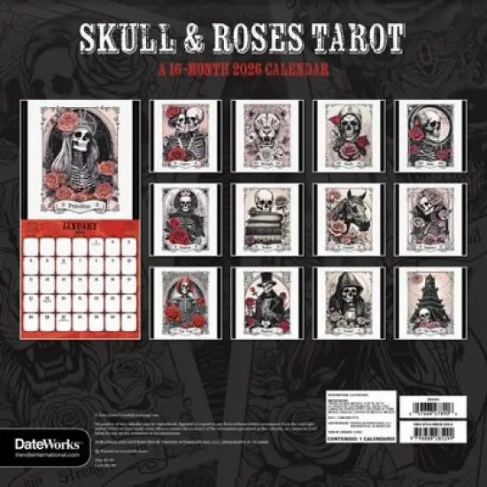 Trends International 2026 Tarot Skulls and Roses 12"x12" Wall Calendar image {3}